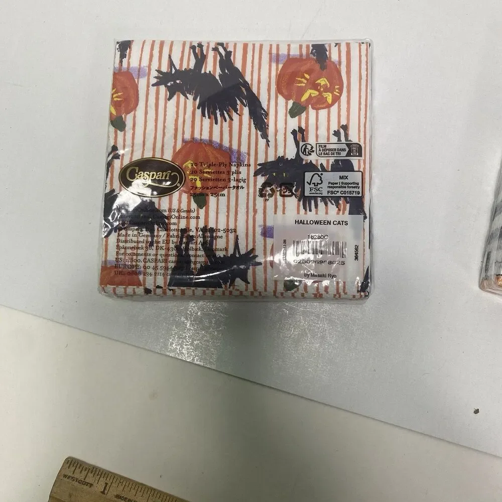 Decoupage Paper Napkin 2pks Caspari Halloween Witch Cat Pumpkin Mint